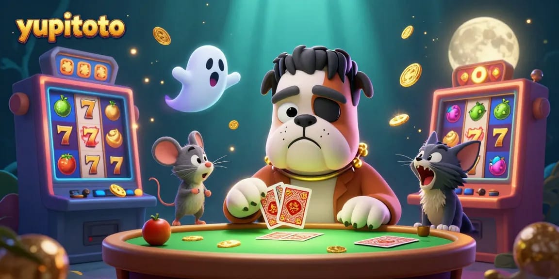 Permainan slot jackpot terbaik di yupitoto dengan karakter unik dan elemen kasino yang menarik.