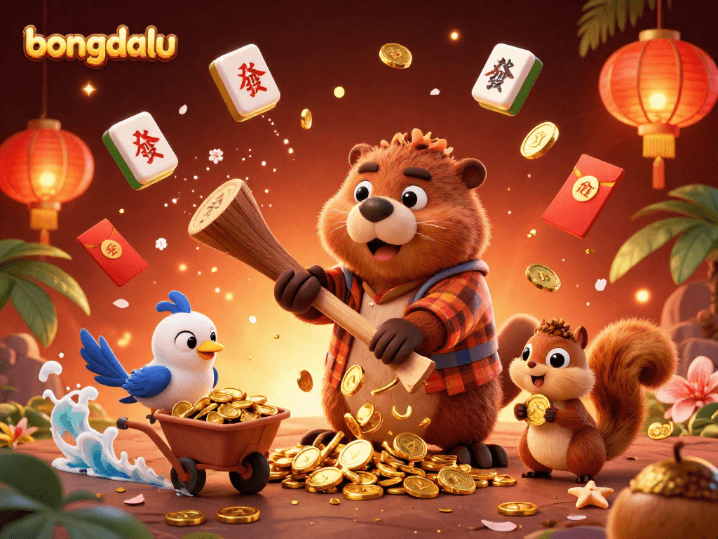 Bongdalu captivates with festive golden coins raining down, showcasing exciting gambling elements in a vibrant scene.