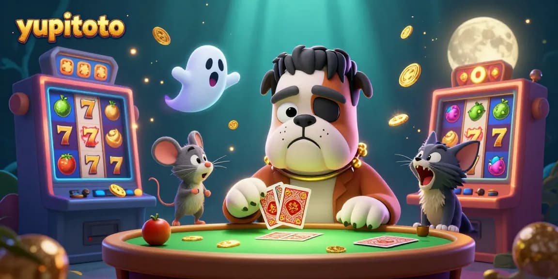 Permainan slot jackpot terbaik di yupitoto dengan karakter unik dan elemen kasino yang menarik.